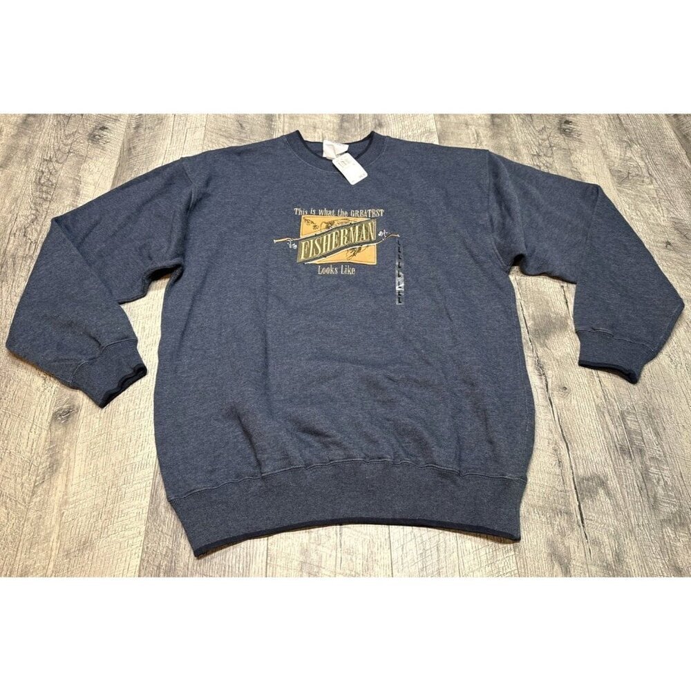 Vintage Sweatshirt What A Great Fisherman Looks Like Mens Large Blue Embroidered